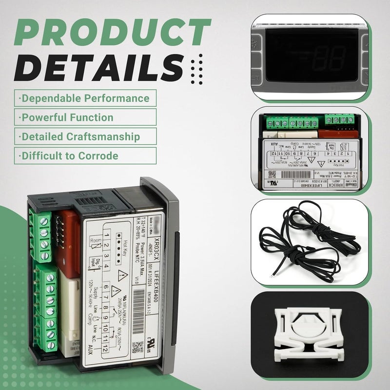 VORGENS for Dixell XR03CX-4N0F1 Temperature Controller, 120V/50-60HZ Digital Thermostat Panel with 2 NTC Sensor Probes & Mounting Tabs - Fit for Normal Temperature Refrigerating Units Compressor - Image 2